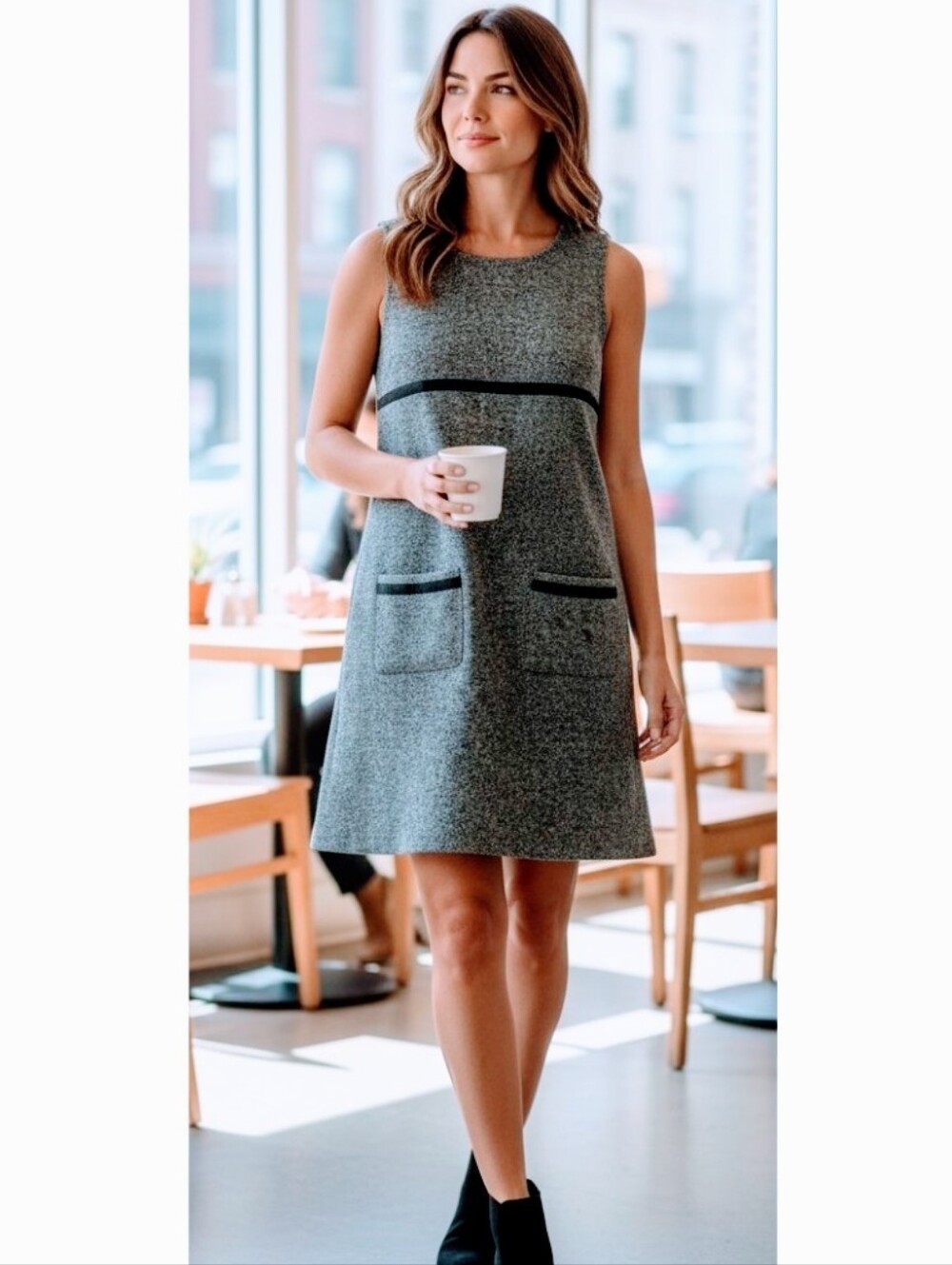 🔥SALE🔥 Amy Byer Black & White Tweed Empire  Dress M - Picture 7 of 7